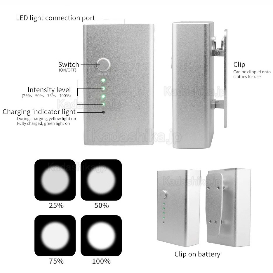 4X 歯科用48&deg;エルゴルーペ 歯科拡大鏡（瞳孔間距離調整機能付き）+ 5W LEDヘッドライト
